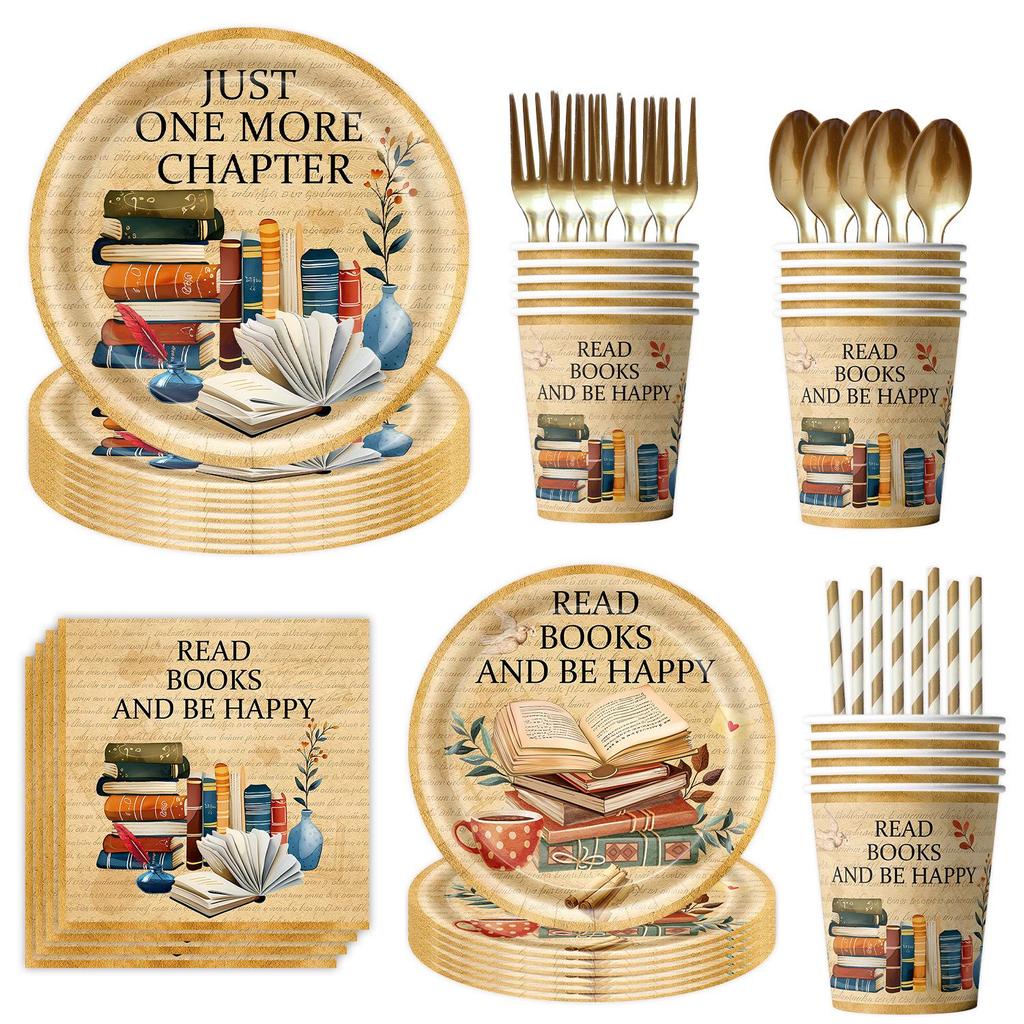 Retro Books Themed Party Supplies: Paper Plates, Napkins, Book Club Tableware & Event Decorations