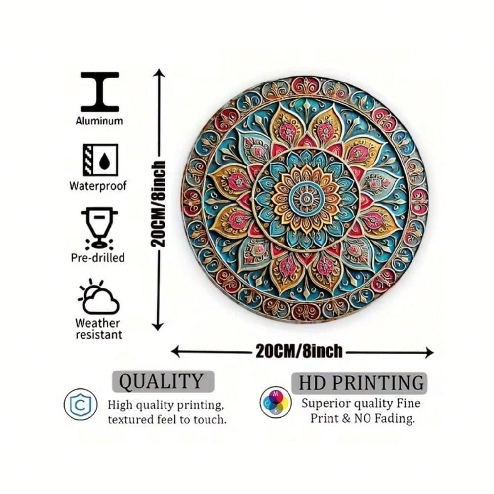 Vintage Mandala Metal Wall Art Round Aluminum Sign Indoor Outdoor Decor