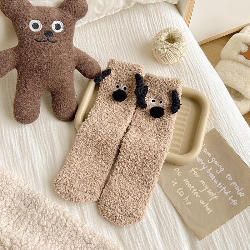 

Коралловые вельветовые носки для собак женские зимние утолщенные плюшевые теплые удобные носки для сна милые мультяшные милые животные напольные носки