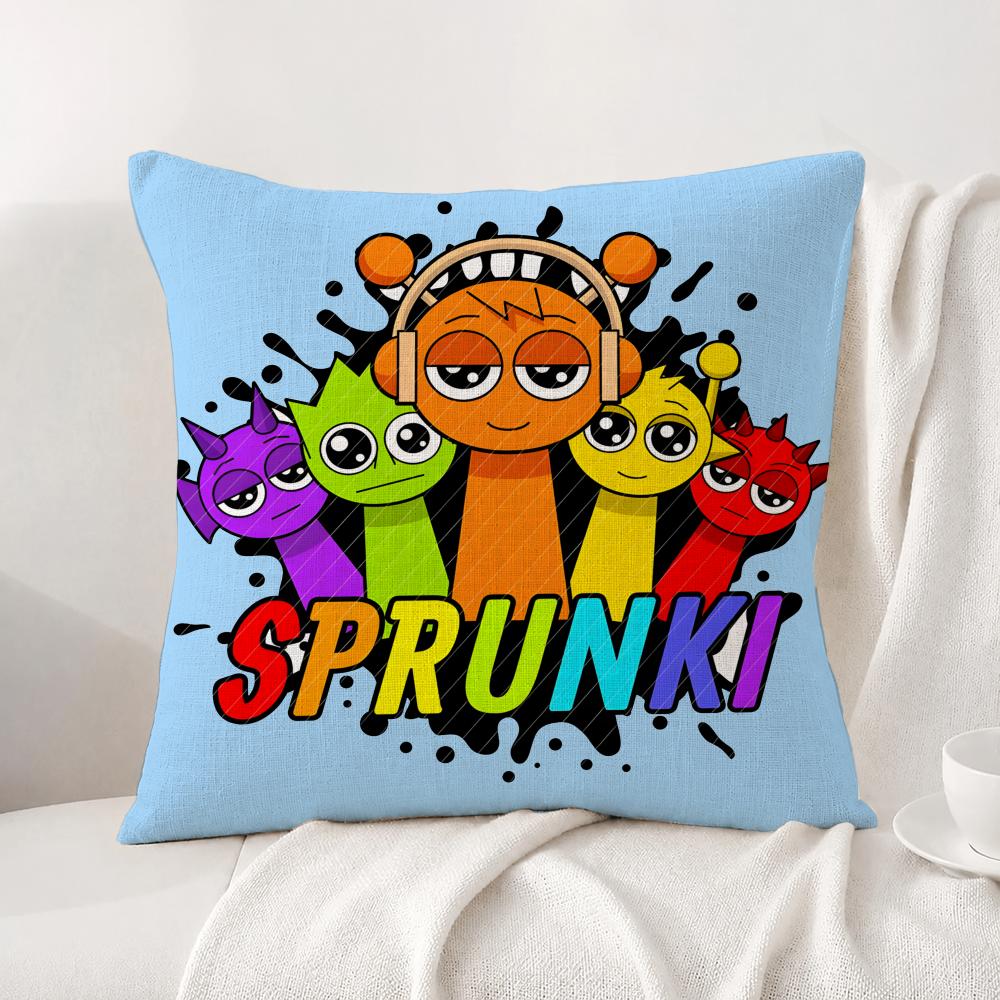 Game Sprunki Cushion Cover Natural Linen Pillowcase Set AllinOne Decor Cushion Cover for Sofa Bedroom Chair