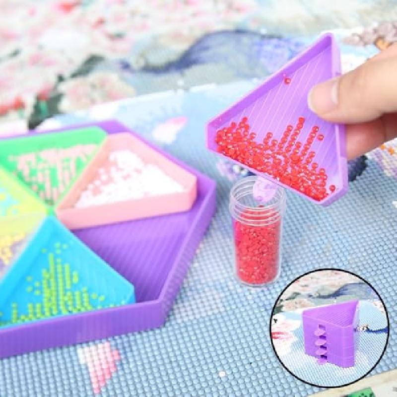 9Pcs Diamond Painting Tray Set, Hexagon Drill Storage Trays with 6 Triangle Trays, Spoon & Brush, 5D Diamond Embroidery Accessories DIY Art Supplies