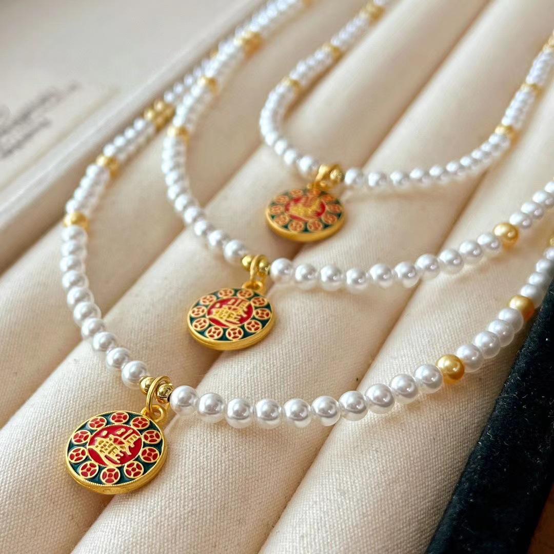

Vintage High Quality Shijia Round Pearl Collarbone Chain Necklace Pendant