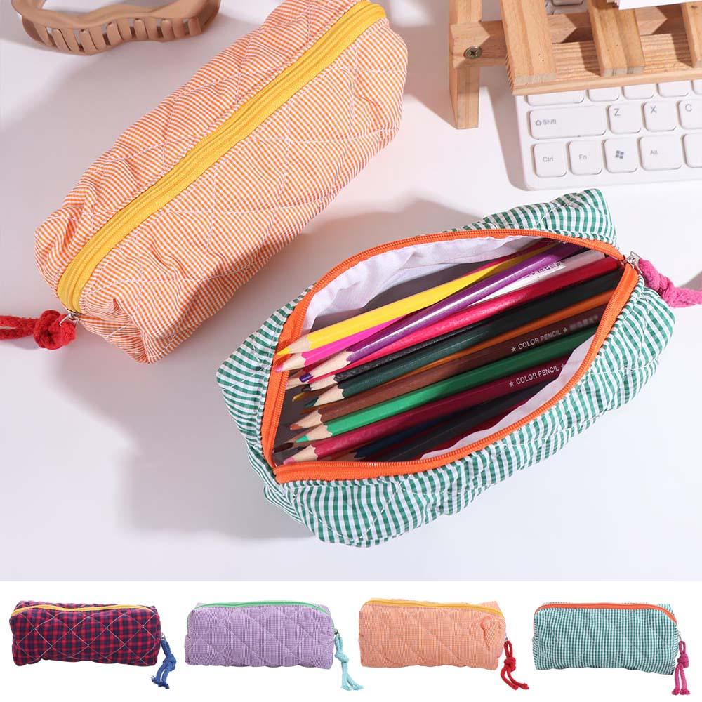 Contrasting Grid Color Cloth Stationery Bag Stationery Organizer Pencil Pouch Girls/Boys