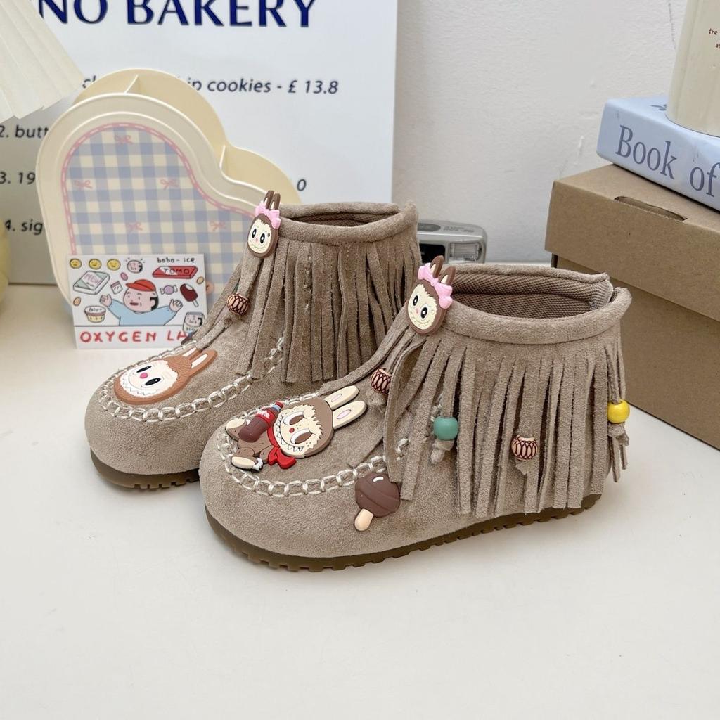 Girls' Fashionable Fringed Ankle Boots for Autumn and Winter Children's Soft-soled Princess Boots