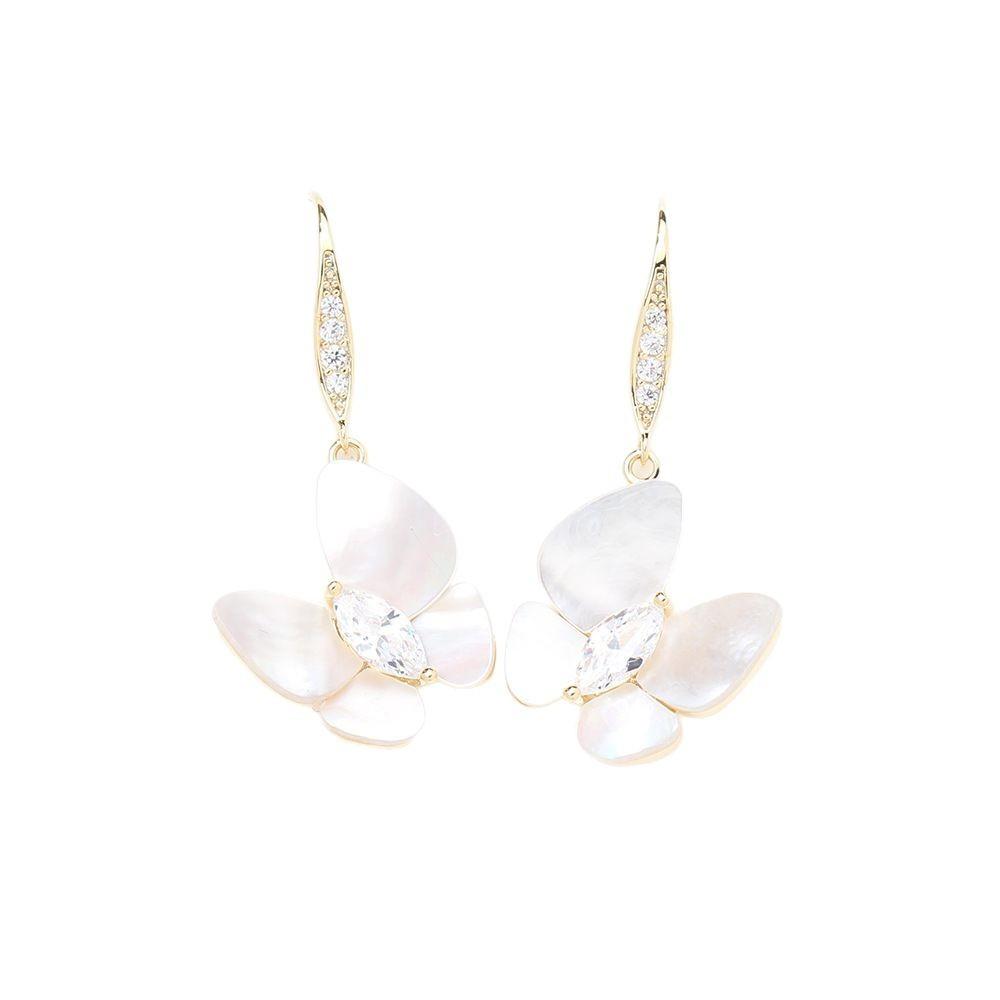 High-end sense of simplicity, fairy spirit, natural fritillary butterfly earhooks, exquisite diamond-encrusted temperament, gold-plated earrings, stud