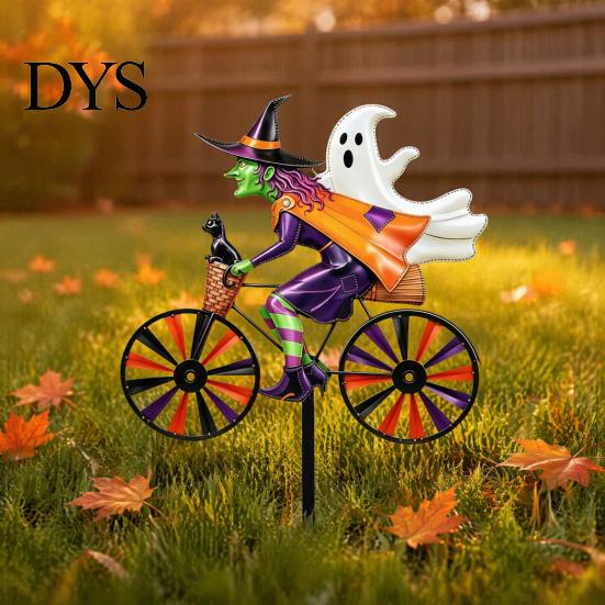Decorative Stakes for Flower Beds Halloween Wizard/Ghost/Black Cat/Skeleton Bicycle Ground Stake Ornament, Metal Garden Stakes, Gift Lovers