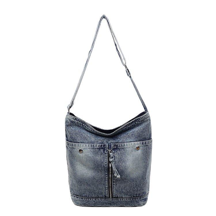

Denim Bag Women s Bag Large Capacity Retro Contrast Tote Bag Shoulder Crossbody Bag синий