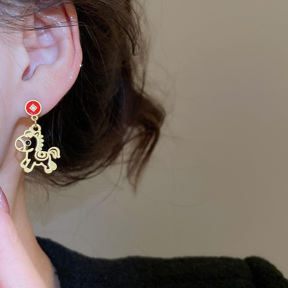 Chinese Style Red Pony Earrings Fashion Jewelry Horse Mascot Drop Earrings  Year of Horse Gift