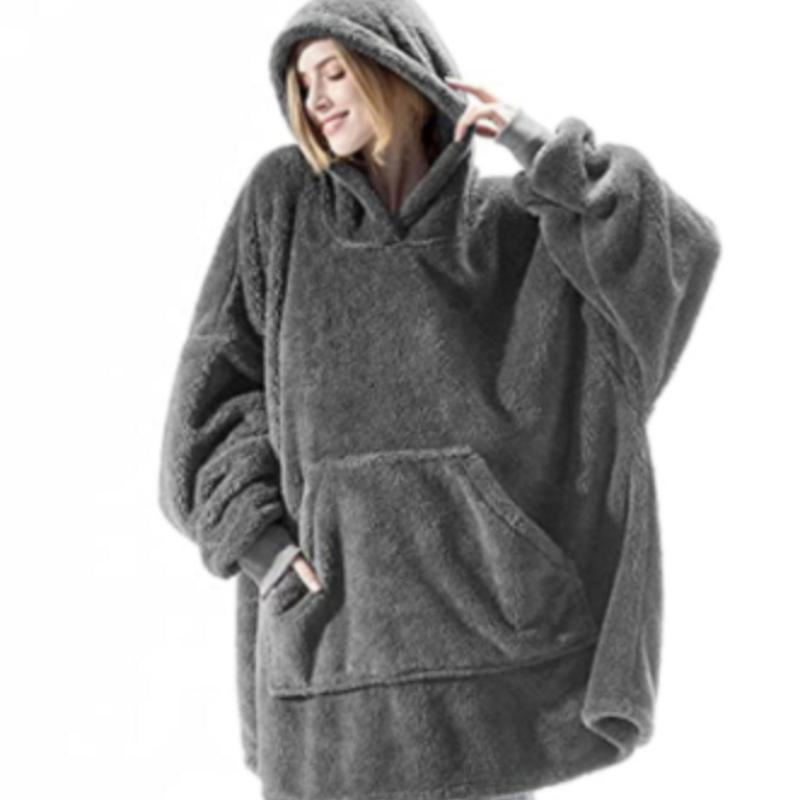Autumn and Winter Comfortable Loose Double-sided Fleece Hoodie Thick Blanket Couple Home Service