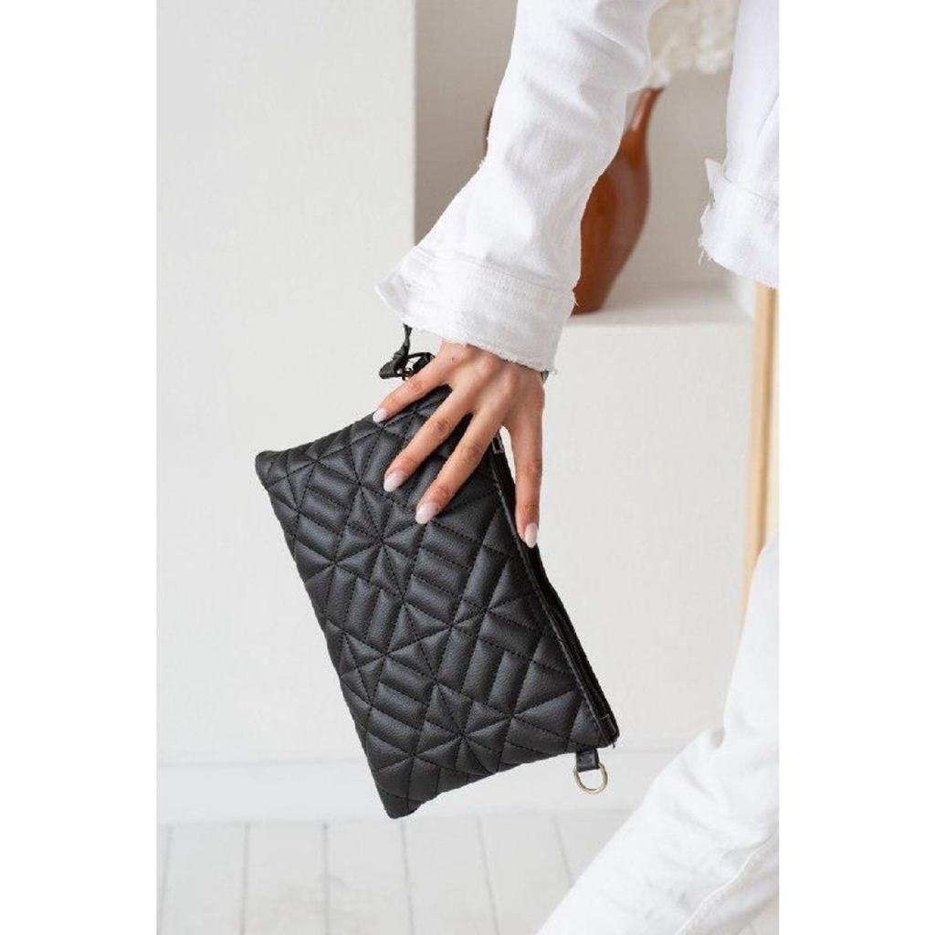 Black Patterned Portfolio Clutch Bag 25x19 Cm