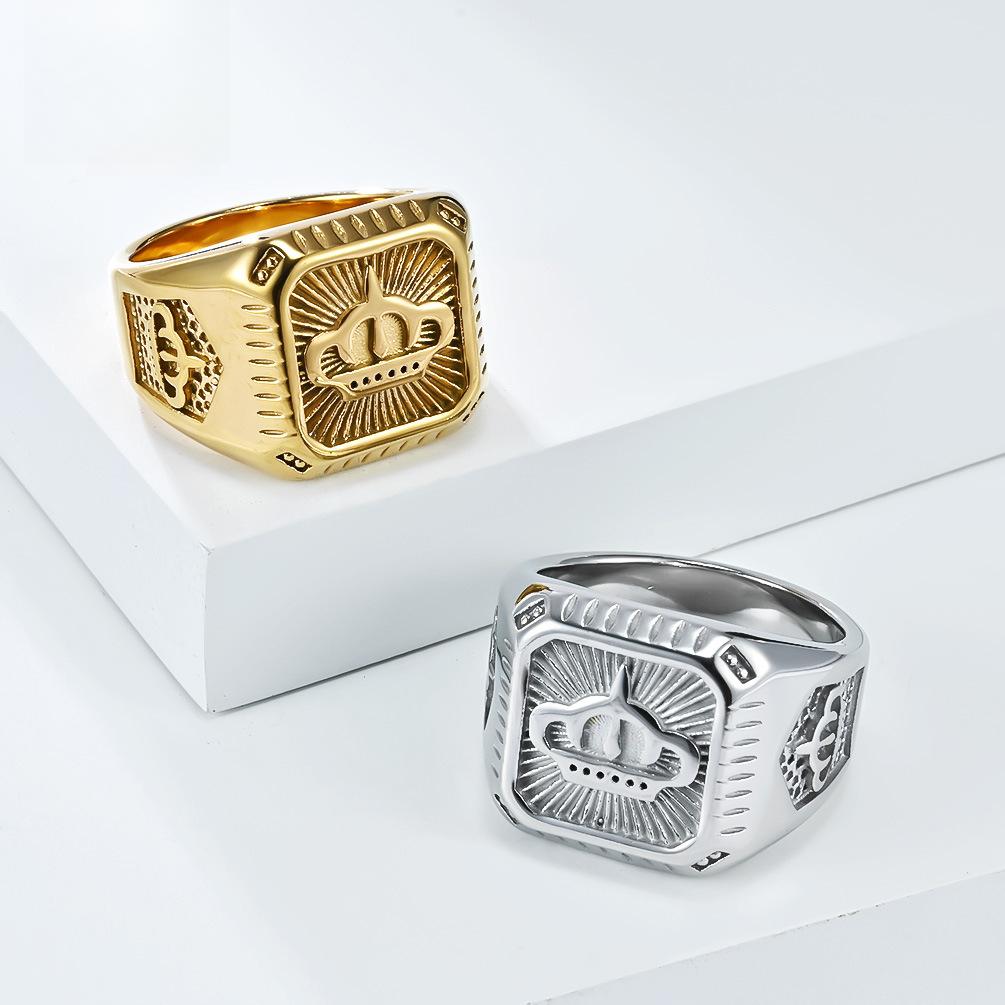 

Hot Selling Stainless Steel Crown Rings In Europe and America Mens Personalized Titanium Steel Food Rings Fashionable and Trendy Accessories 8#