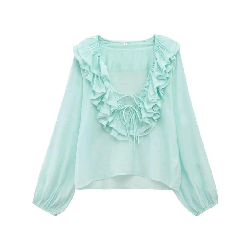 

Spring New Style White Shirt Stylish Niche Style French Style V-neck Loose Laminated Decoration Shirt 8544207 Pale Cyan L
