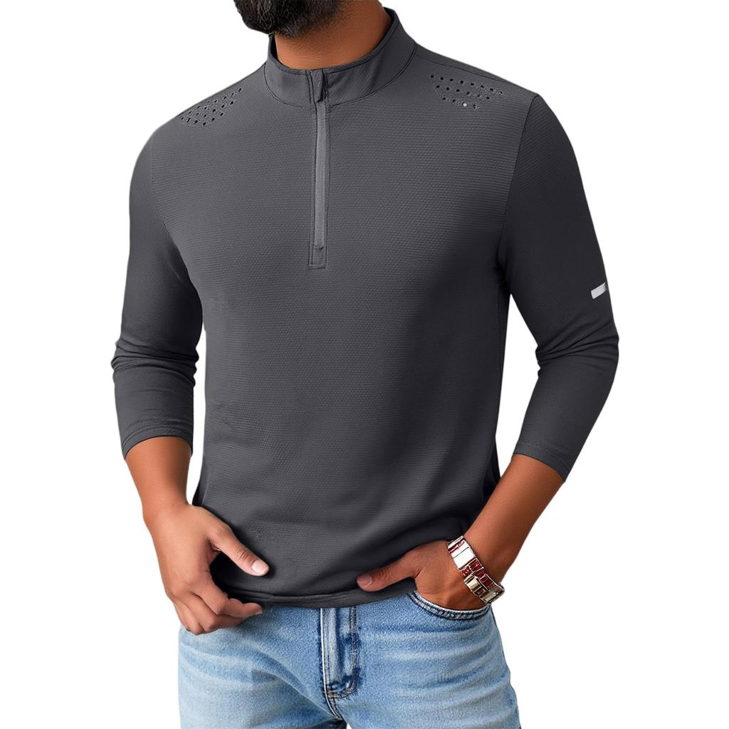 Men's  Fitness  Sports  Quick To Dry  Half Zipper  Self-Cultivation  Pullover  Long Sleeves  Hoodie
