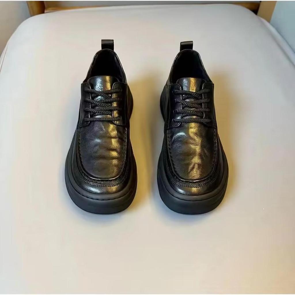 Men's Genuine Leather Derby Shoes Round Toe Lace-Up Comfortable Soft Sole Casual Sneakers Slip-Resistant Breathable Oxfords