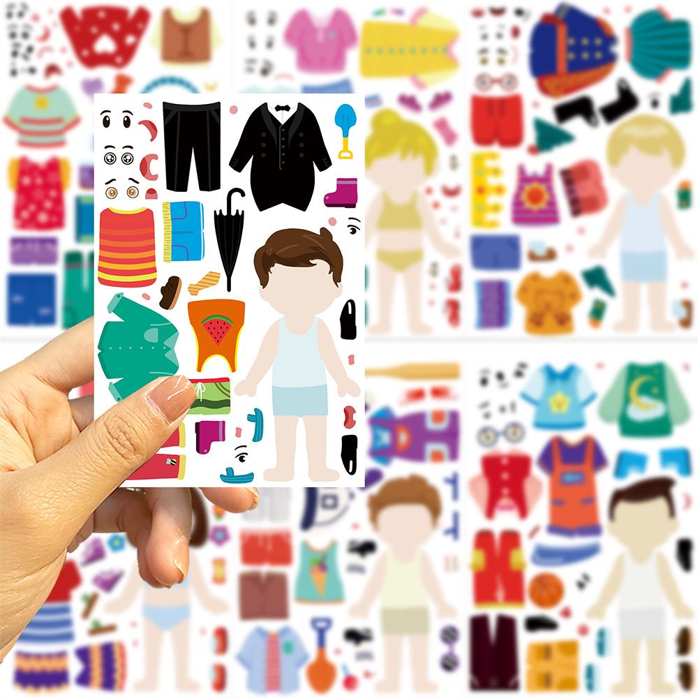 8/16sheets Cute Character Dress Up Puzzle Stickers Make a Face Decals DIY Stationery Fridge Suitcase Assemble Jigsaw Sticker Toy