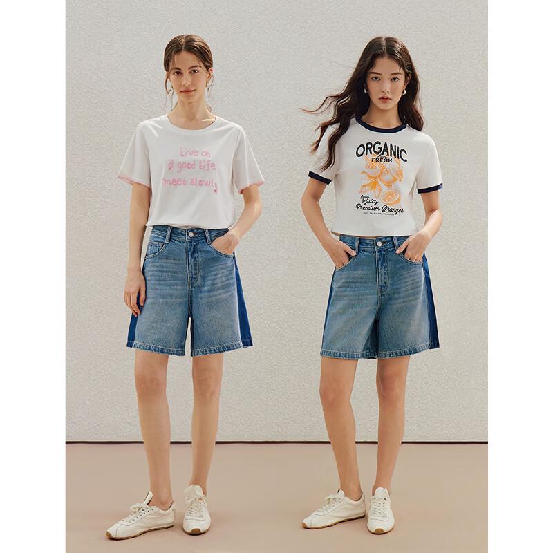 INMAN Retro Patchwork Cotton Denim Shorts