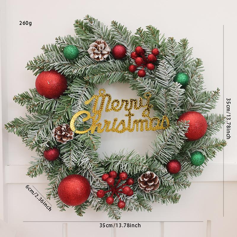 Christmas Wreath 35/40cm Pre-made Door Hanger, Festive Holiday Decoration for Home Entrance Xmas Decor