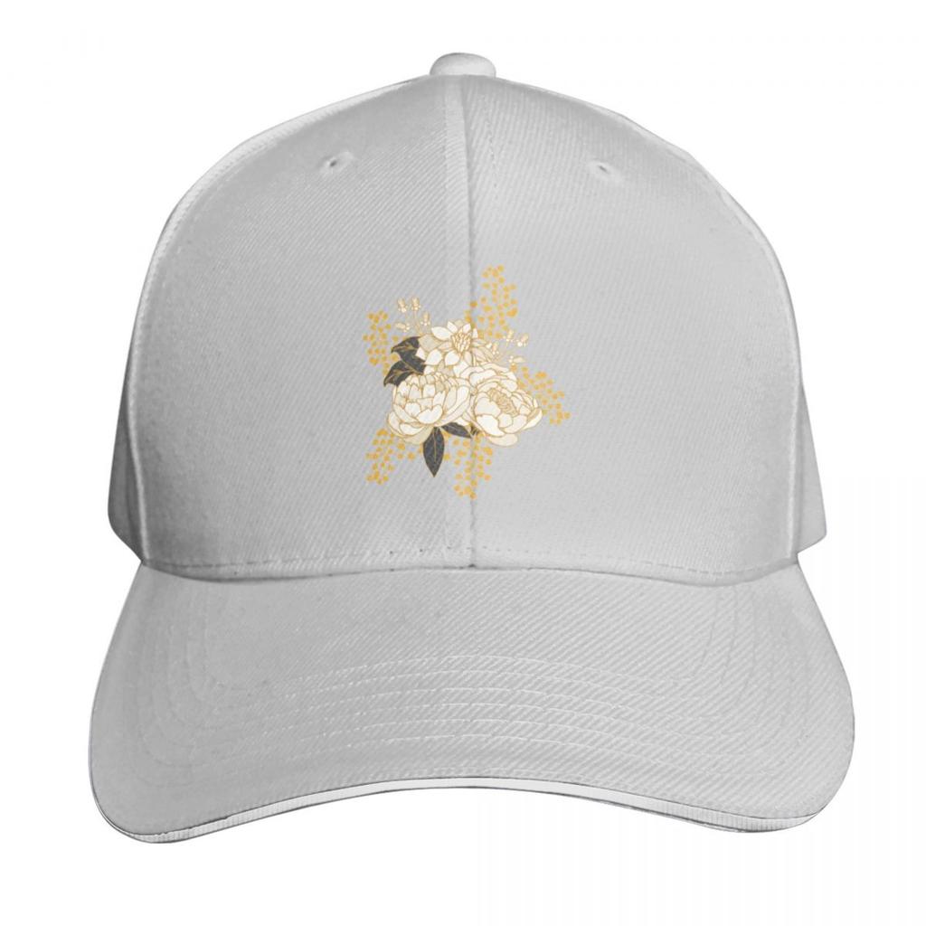 White  Gold Florals Baseball Cap Golf Hat Unisex Uv Protection Solar Hat Golf Custom Cap Hats For Women Unisexs