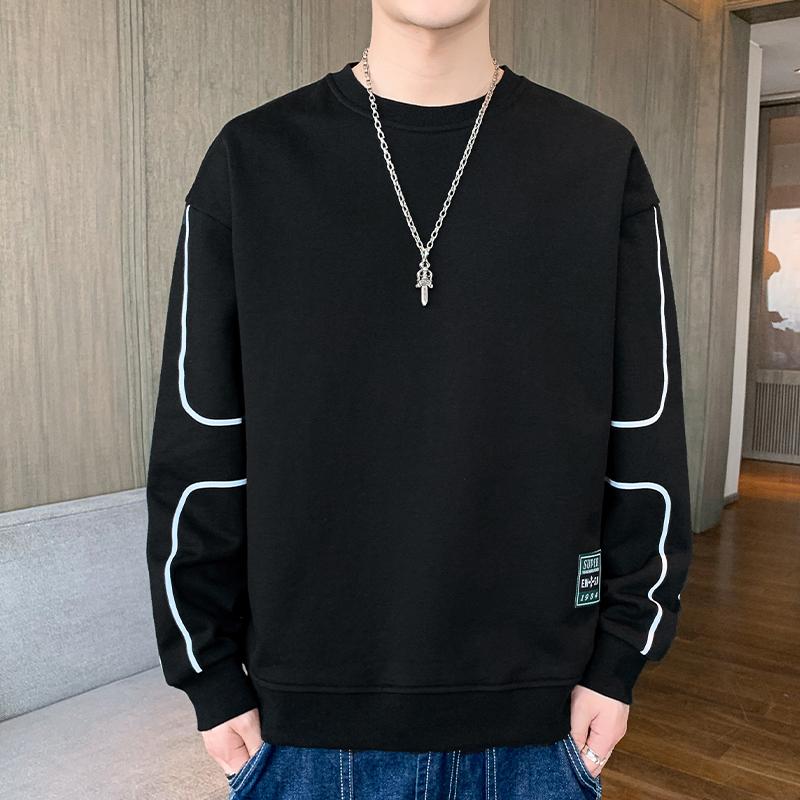 Spring Autumn Round Neck Loose Casual Patchwork Sweatshirt Male Simple Fashion All-match Bottomed Pullover Top