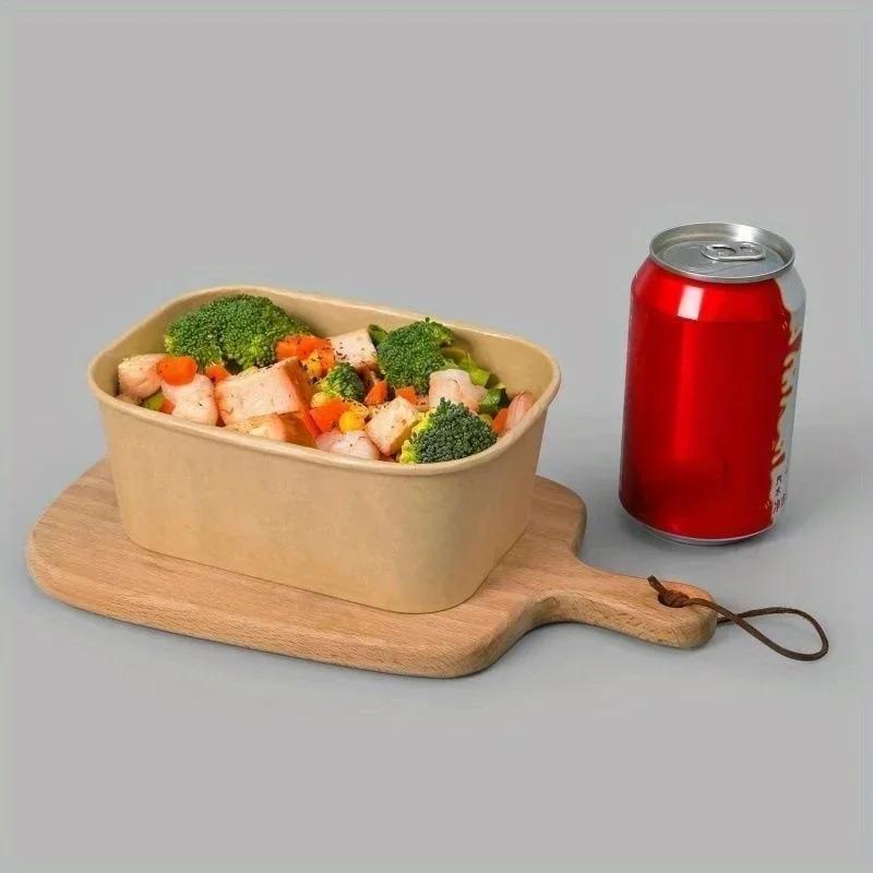 10 Pcs Rectangular Kraft  Paper Box, Disposable Paper Lunch , Takeout , Packaging Box, Bento Bowl for Going Out