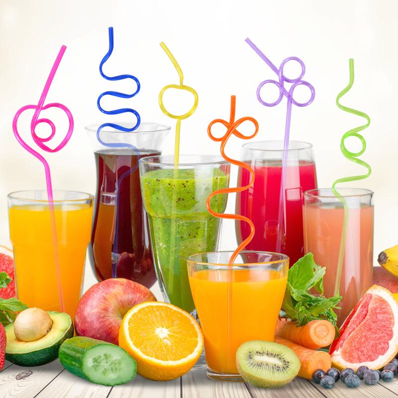 20pcs Colorful Reusable Drinking Straws Hard Plastic Silly Curly Crazy Gift Straw for kids Birthday Party Decoration Accessories