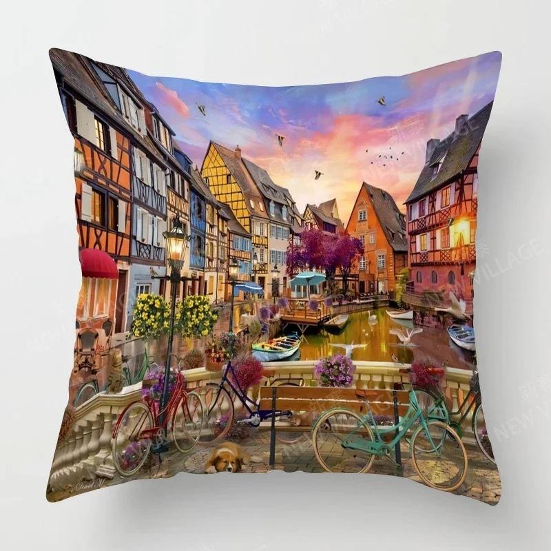 Retro oil painting style home living room decorative cushion cover pillowcase