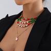 New Year Gift Christmas Christmas Snowman Elk Imitation Crystal Necklace Set Sweater Chain