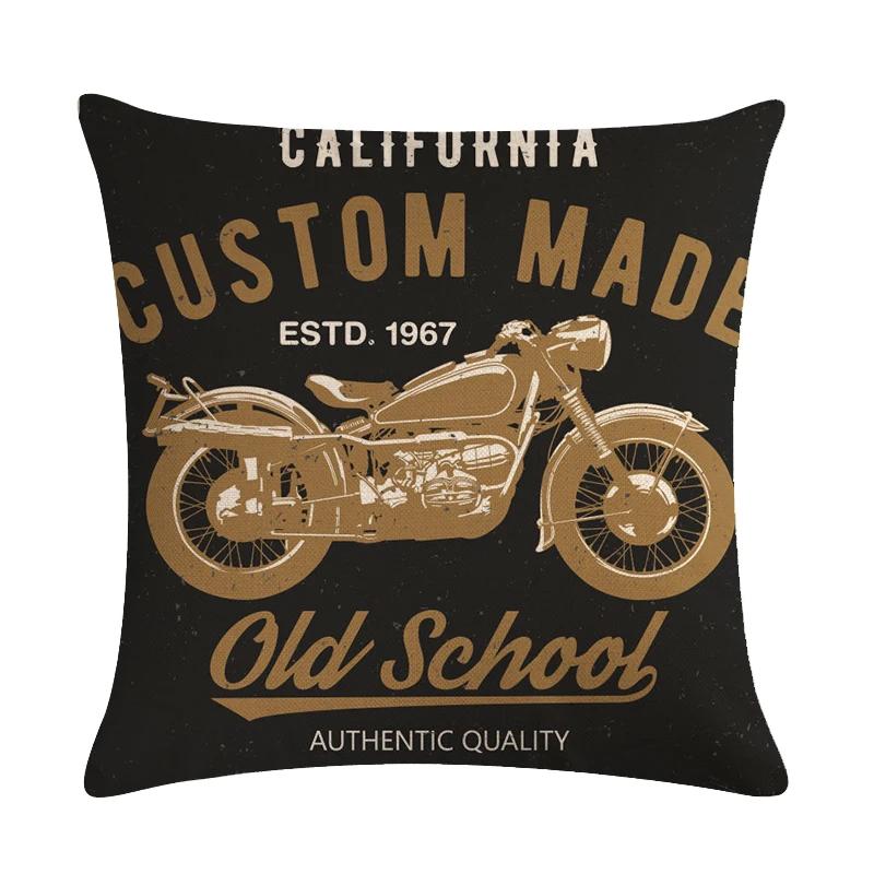 Home Decor Motorcycle Poster Art Letters   Bedroom Pillow Cover Vintage  Sofa Cushion