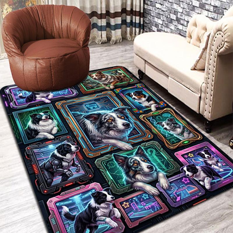 Cybernetic Canine Collage Pattern Rug Floor Mat for Living Room or Bedroom Soft and Comfortable Carpet a Gift for Birthday and Holiday.