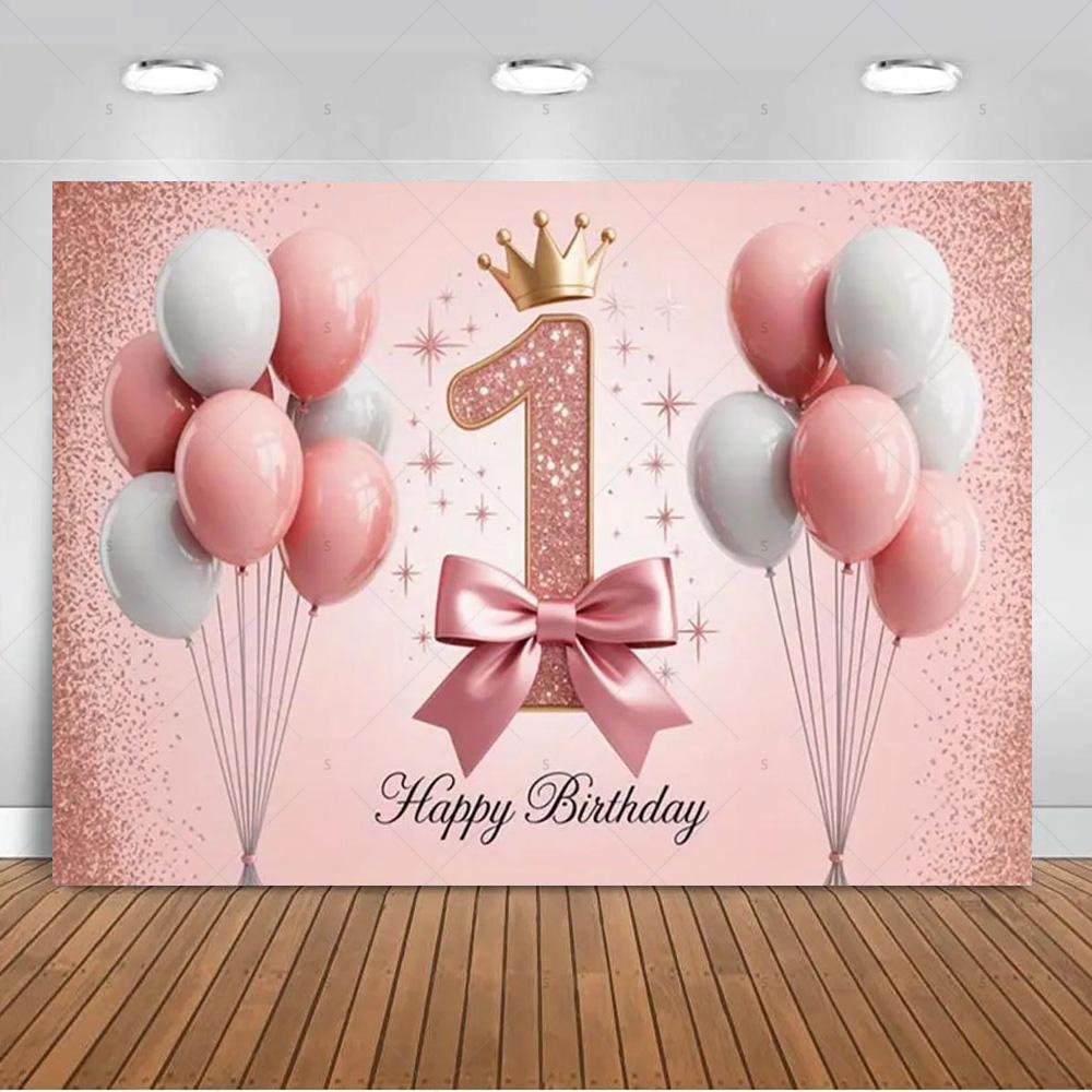1. Geburtstag Party Dekorationen Rosa Gold Ballons Glitzer Hintergrund Banner Neugeborenen Kulisse Zubehör Fotografie Requisiten Kinder Geschenk