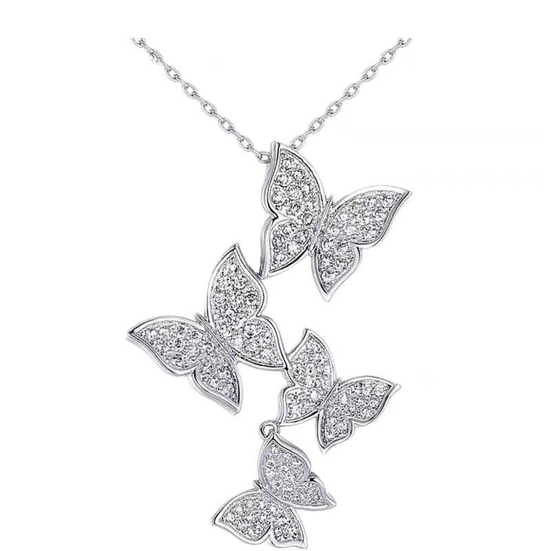 Fashion 925 Sterling Silver Jewelry Butterfly Crystal Pendant Necklaces