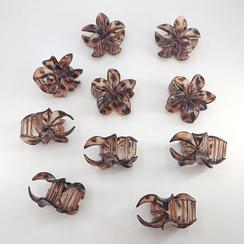 1/2/5/10pcs Frangipani Hair Claws Hawaiian Gradient Leopard Hair Clips Vacation Beach Style Hairpins Hair Accessories For Women
