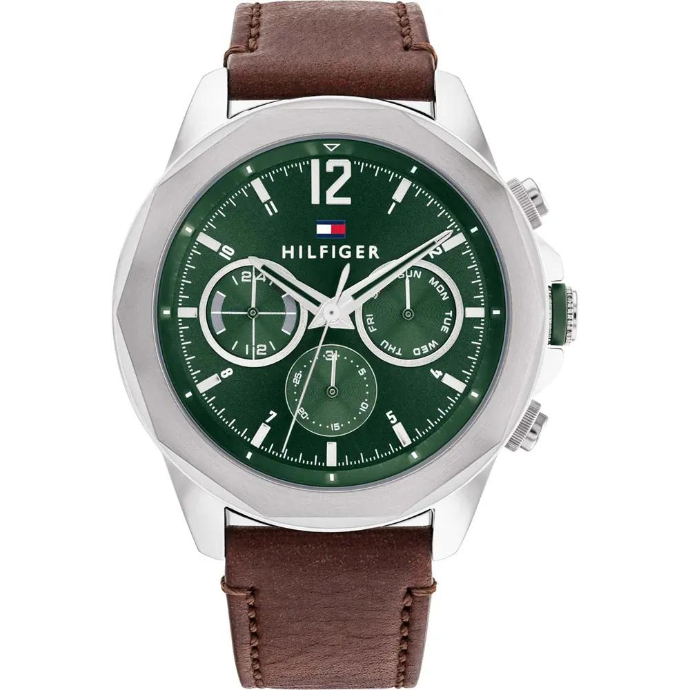 Tommy Hilfiger Men s Multifunction Watch Green Dial Brown Leather Strap 1792064 коричневый