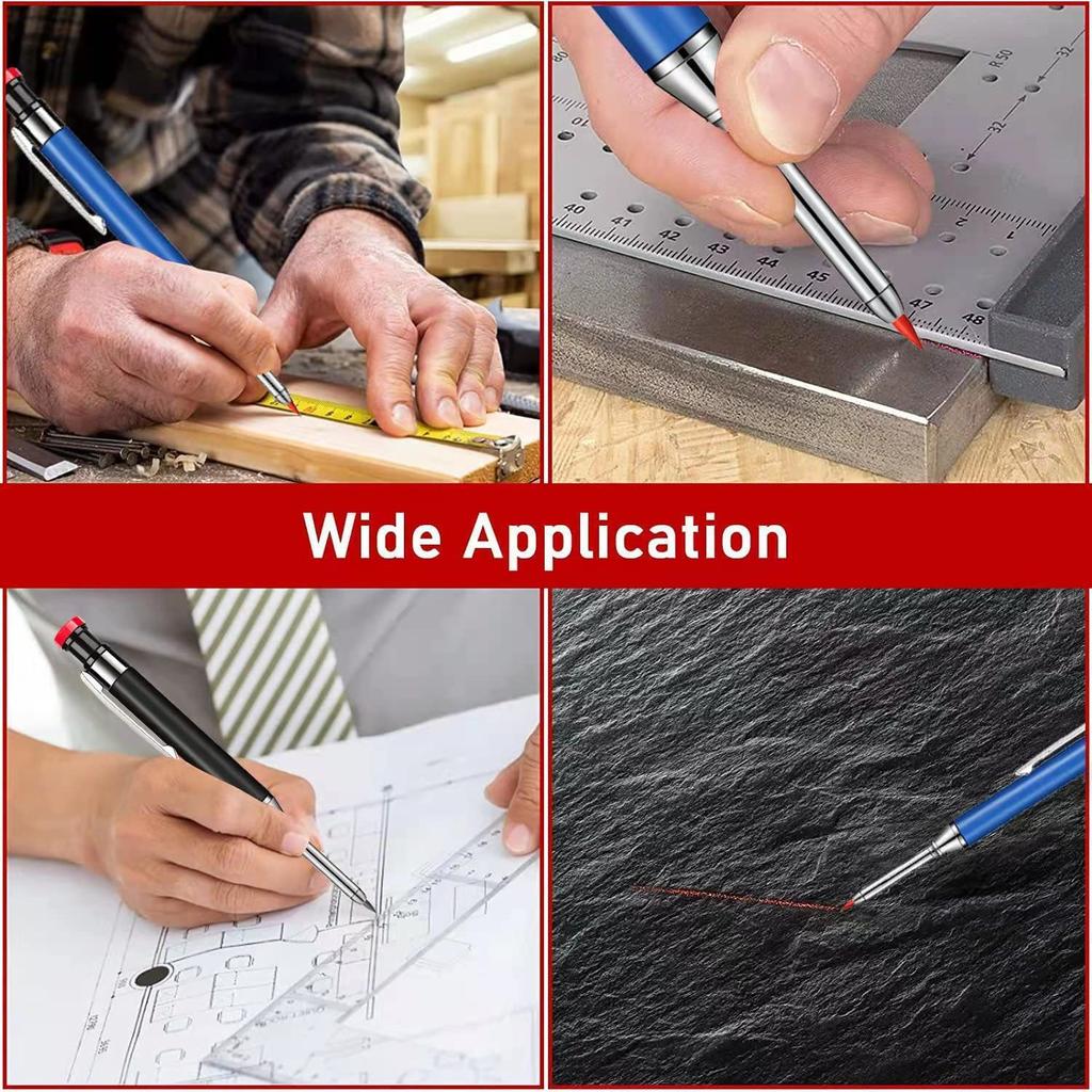 1-6Pcs Metal Solid Carpenter Mechanical Pencil Set with Sharpener Lead Core Deep Hole Construction Marking Scriber Tool Supply