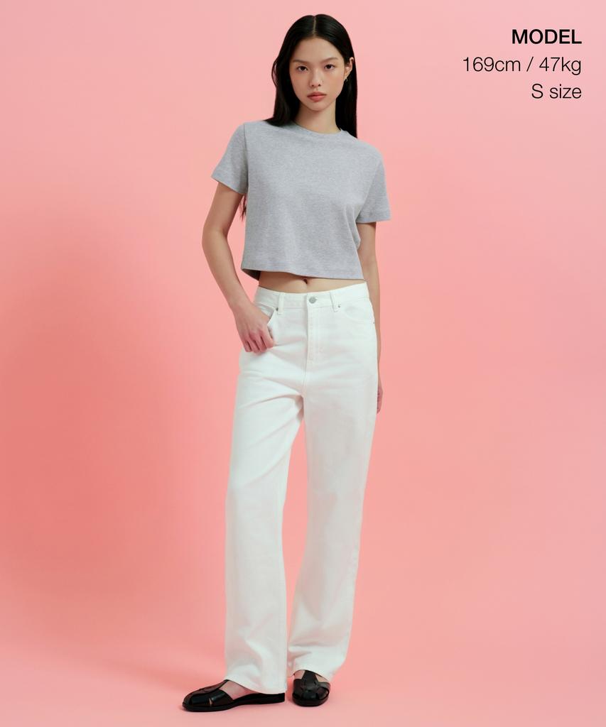 MUSINSA STANDARD WOMAN Women'S Crew Neck Crop T-Shirt [Medium Grey]