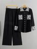 Women's Cross-Border Casual Knit Wide-Leg Pants & Polo Collar Cardigan Sweater Set for Spring/Autumn