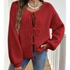Autumn and Winter Women's Clothing, Casual, Loose Fitting, Cardigan, Tie Up, Solid Color Sweater