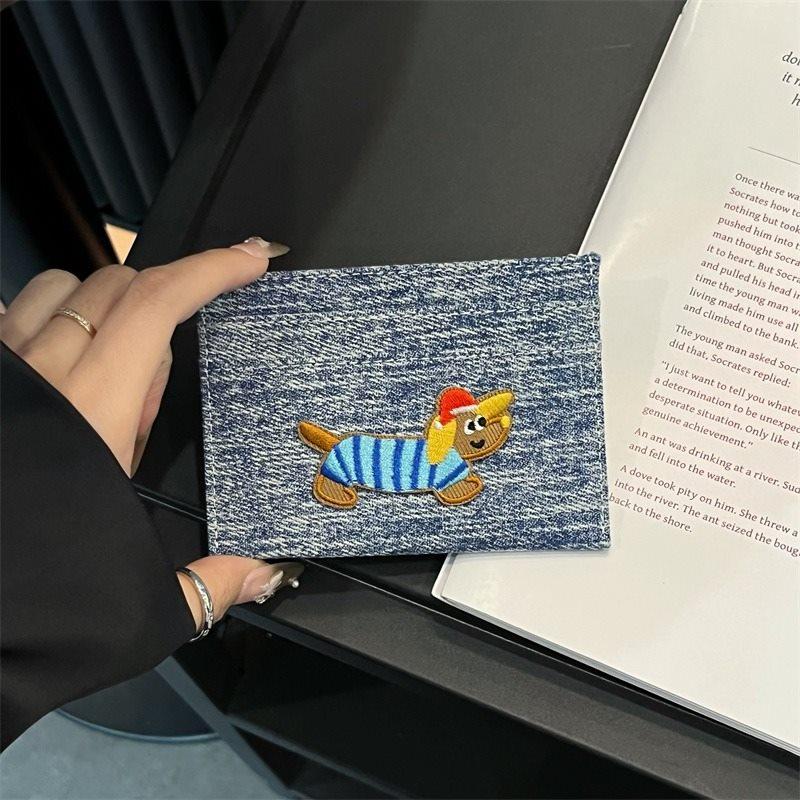 

1pcs Cute Sausage Dog Cowboy Fabric Male and Female ID Bank Card Cover Storage Card Bag Card Clip Compact Ultra Thin Wallet