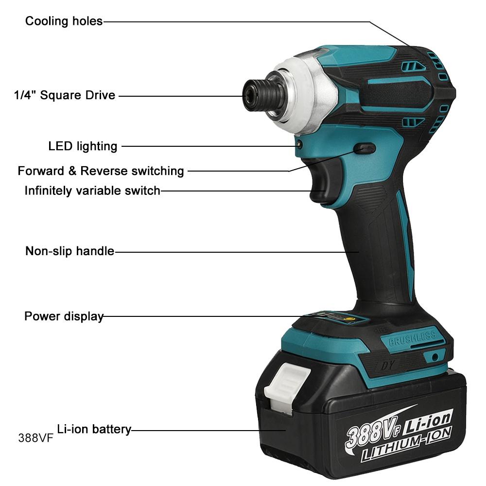 4 Gear Cordless Screwdriver Impact Wrench 1/4 Brushless Electric Screwdriver Rechargable Drill Driver Power Tool Blue