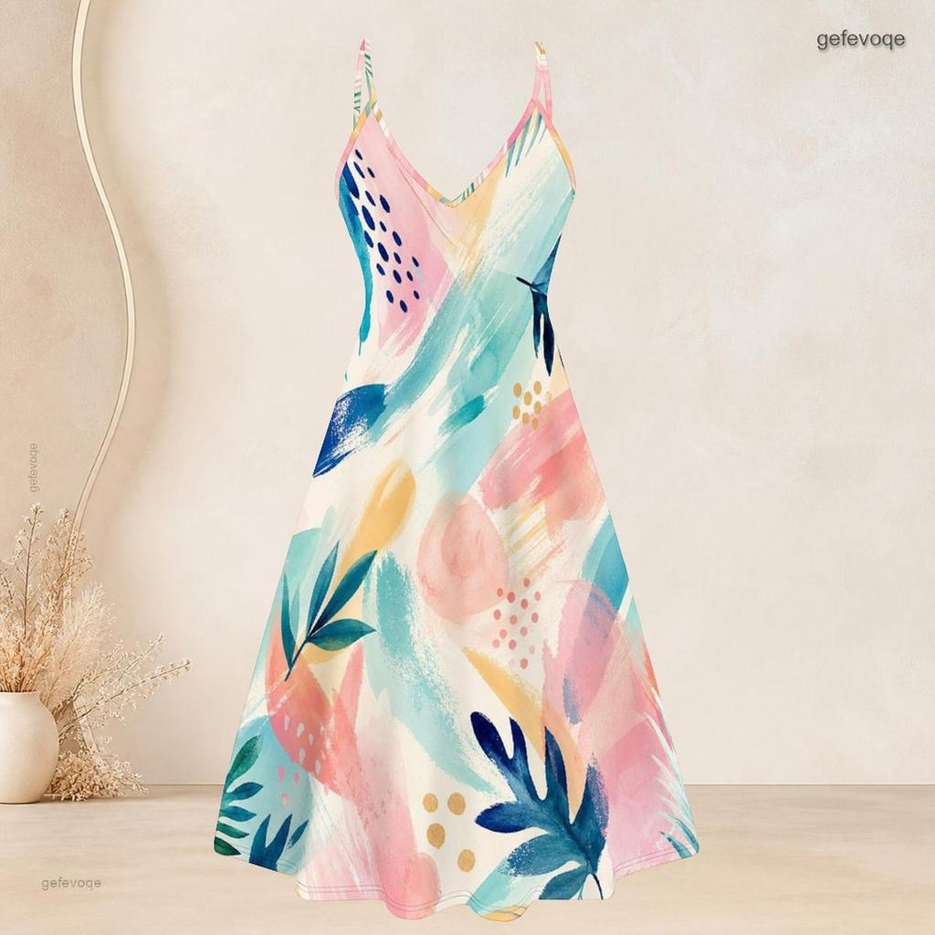 Women Plus Size Printed Two Piece Set Short Sleeve Cardigan Strappy V Neck Flared Dress