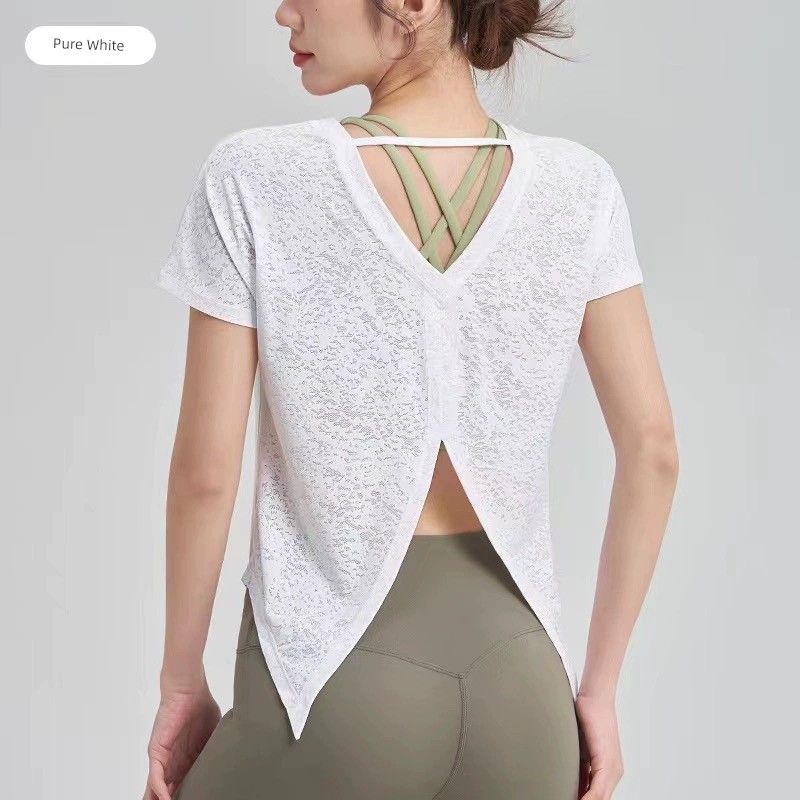 

Новинка 2024 года Блузка для йоги Спортивные топы Женская летняя с ледяным эффектом С разрезом сзади Быстросохнущая одежда для йоги Футболка с коротким рукавом White XL