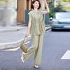 Chic Chiffon Suit: Round Neck Top & Wide-Leg Pants for Women 2026