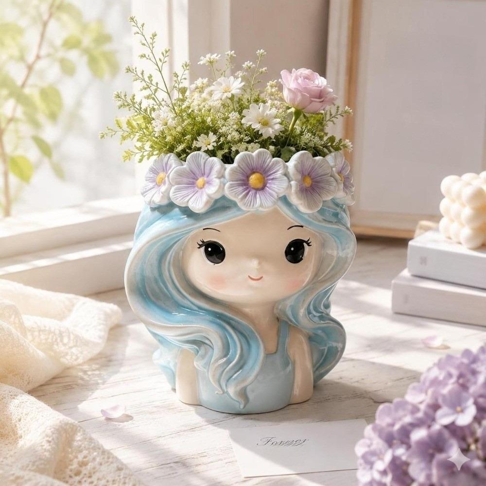 Home Decor Resin Girl Shape Planter Desktop Storage Pen Holder Fairy Flowerpot Vase Decoration Flower Container Home Decor