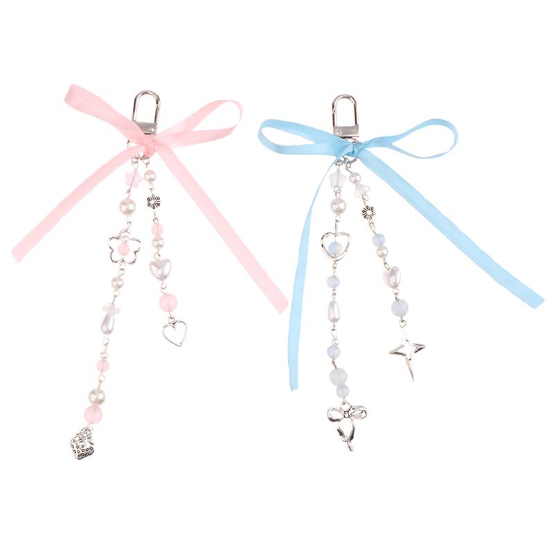 Lace Bowknot Keychain Star Love Bow Strawberry Charm Bag Pendant Keyring Jewelry Bag Decor