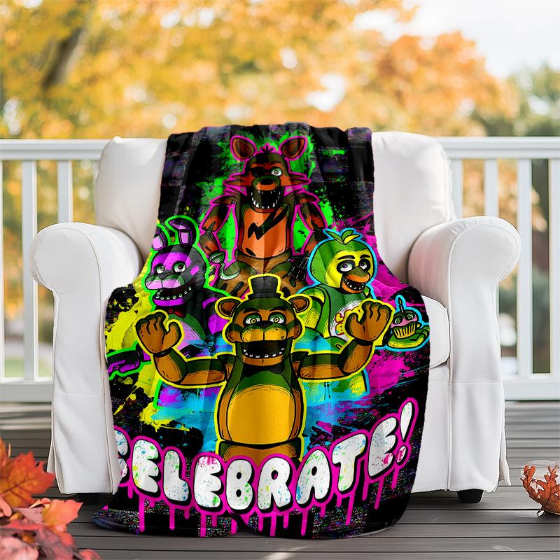 1pc Freddy Bear2 Theme Blanket - Digital Print, Polyester, Cozy for All Seasons, Perfect for Outdoor, Camping, and Travel