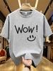 Unisexs Summer Pure Cotton Casual Loose Fashion Simple Smiling Face Pattern Printed Comfortable Round Neck Short Sleeved Tshirt
