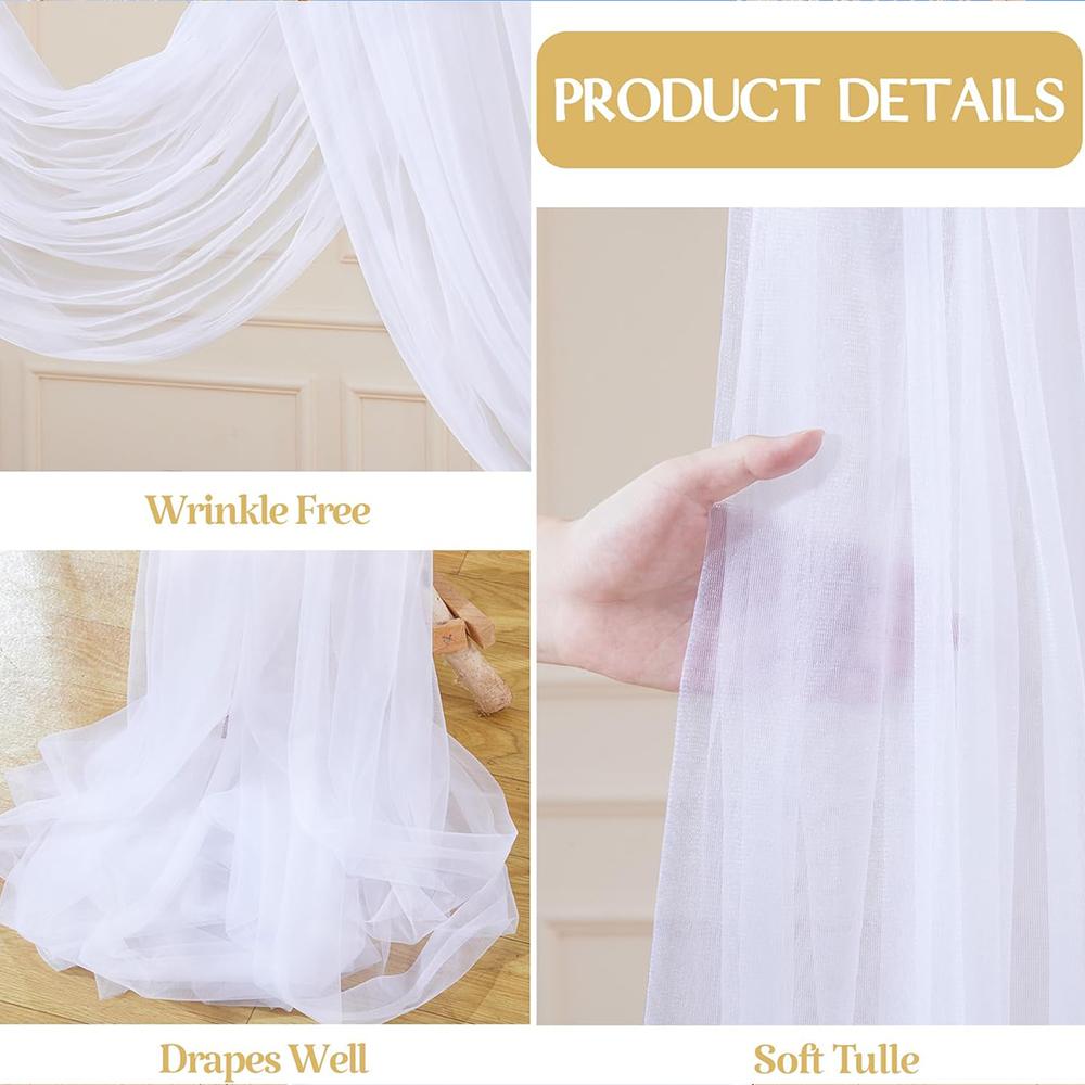 6PCS Wedding Chair Sash Solid Color Tulle Sheer Fabric Mesh Table Runner for Weddings Engagements Valentine's Day Party Decora