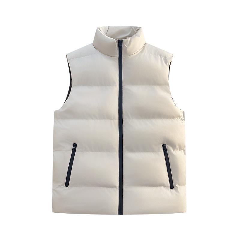 Men's Winter Stand Collar Thick Cotton Vest: Trendy, Windproof, Pure Color, Warm Shawl Jacket