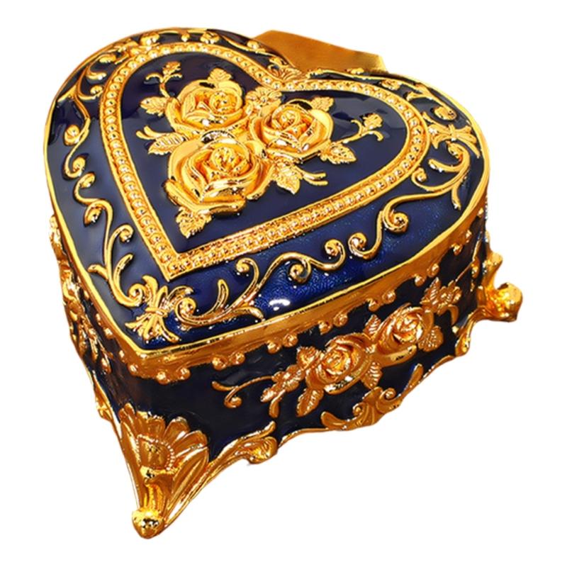 Alloy Rose Pattern Jewelry Organizers In Heart Shape For Women And Girls