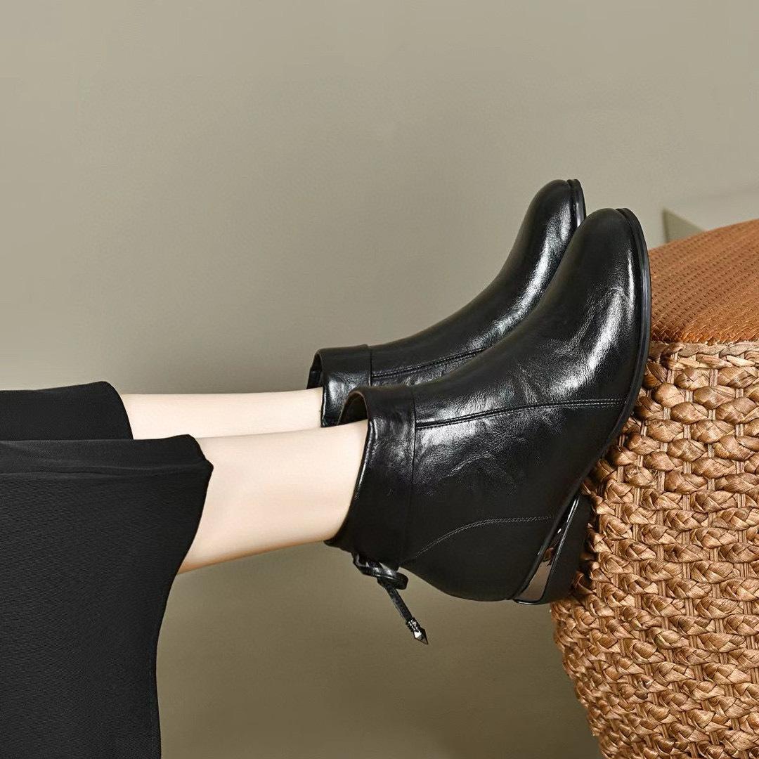 

Short boots women s 2025 autumn and winter new Korean version round head bow low heel flat cotton boots casual women s boots cotton boots leather boot 34